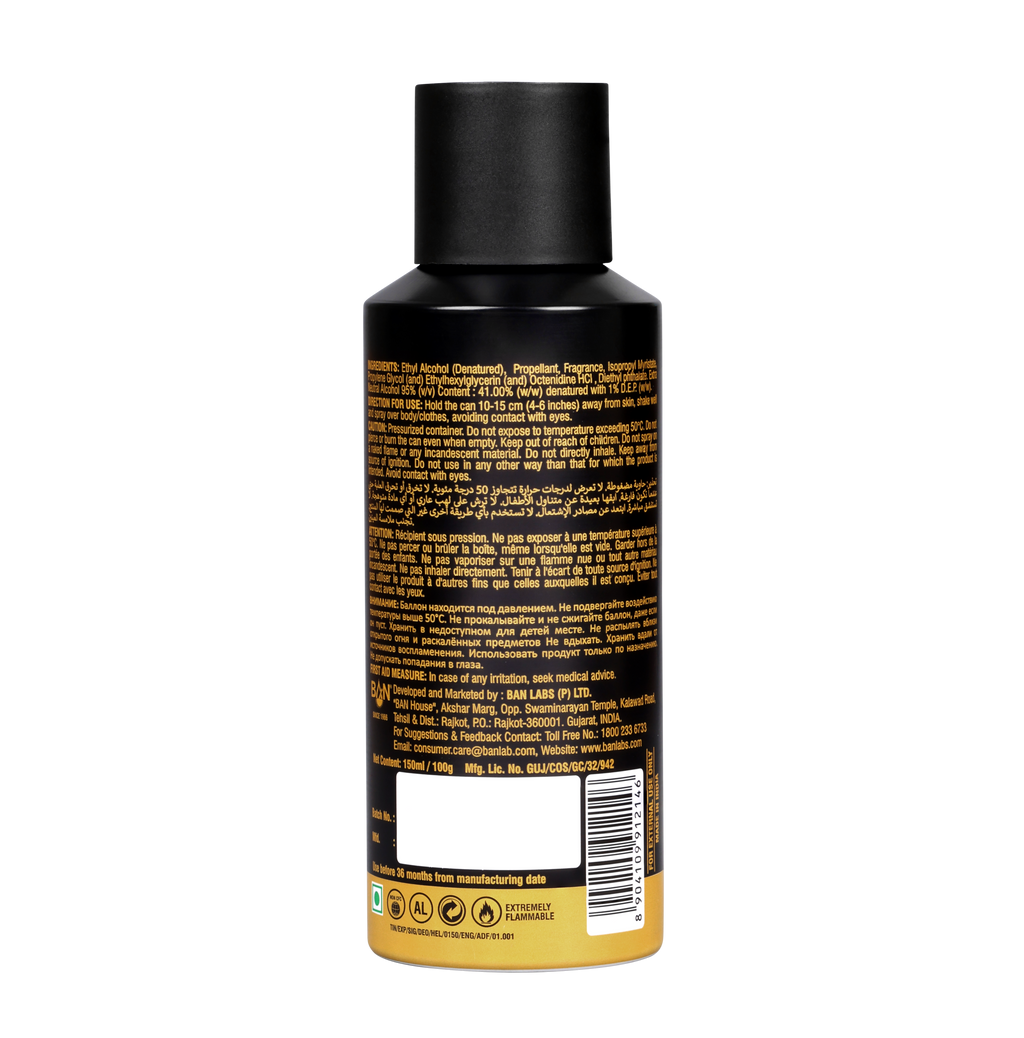 Black bottle with gold label on a white background