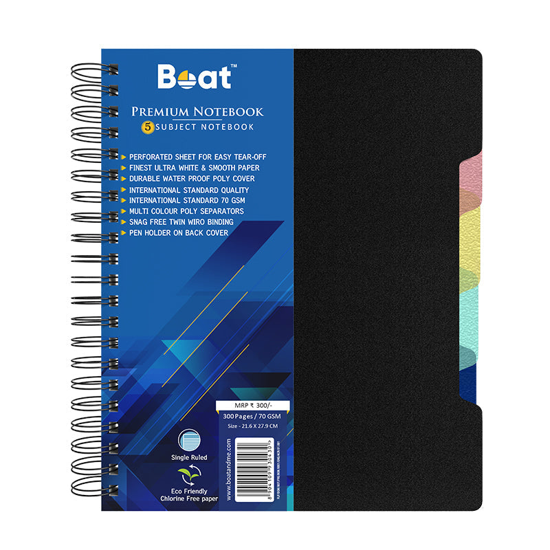 Premium 5 Subject Wiro Notebook 70GSM (300 pages)