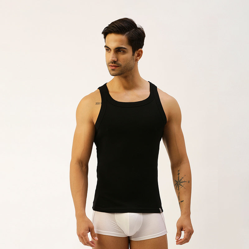 THE SECRET LOOM Mens Gym Vest - Rib 1X1 100% Super Combed Cotton