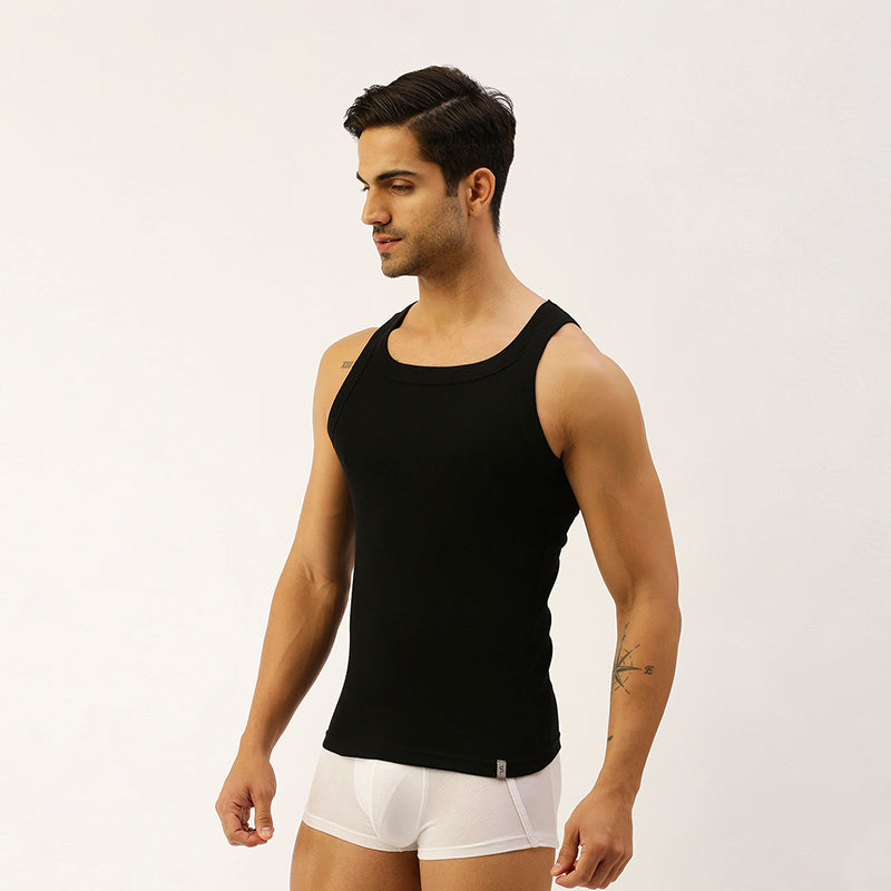 THE SECRET LOOM Mens Gym Vest - Rib 1X1 100% Super Combed Cotton