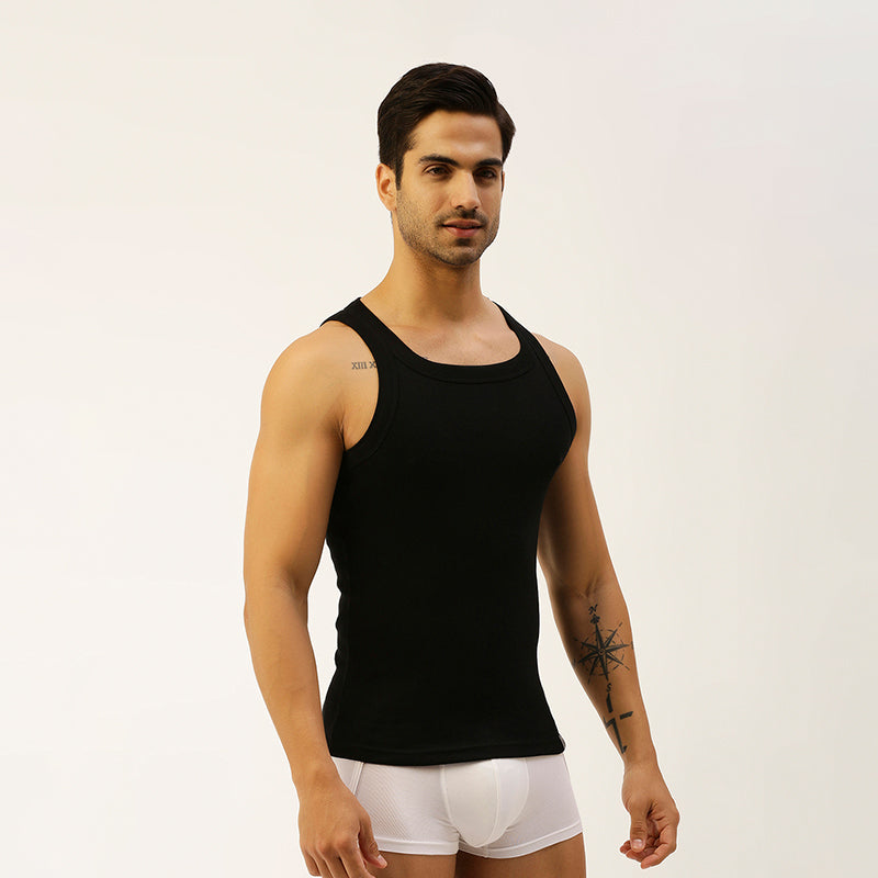 THE SECRET LOOM Mens Gym Vest - Rib 1X1 100% Super Combed Cotton