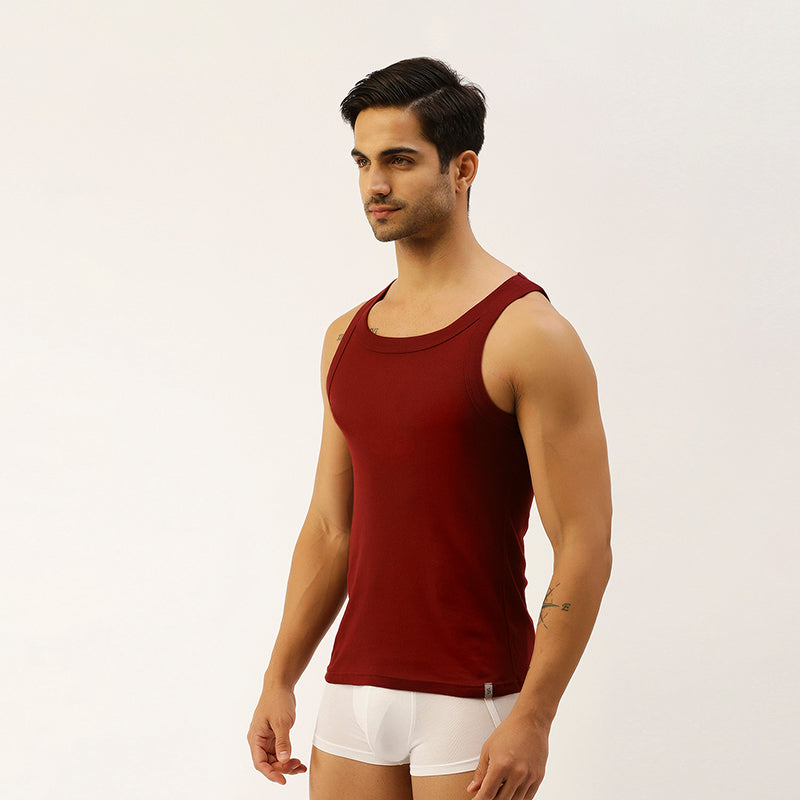 THE SECRET LOOM Mens Gym Vest - Rib 1X1 100% Super Combed Cotton