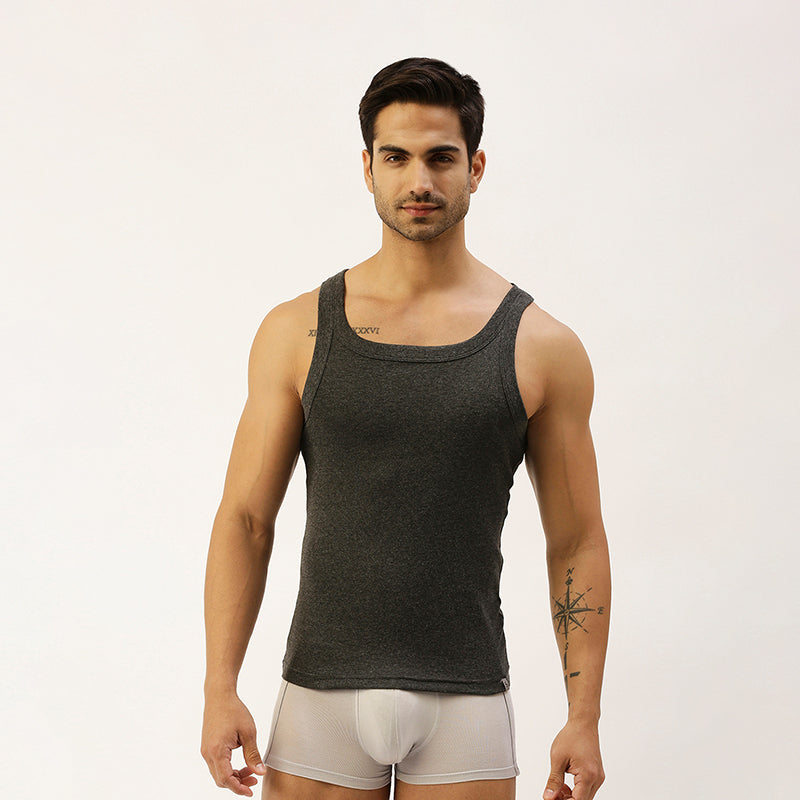 THE SECRET LOOM Mens Gym Vest - Rib 1X1 100% Super Combed Cotton