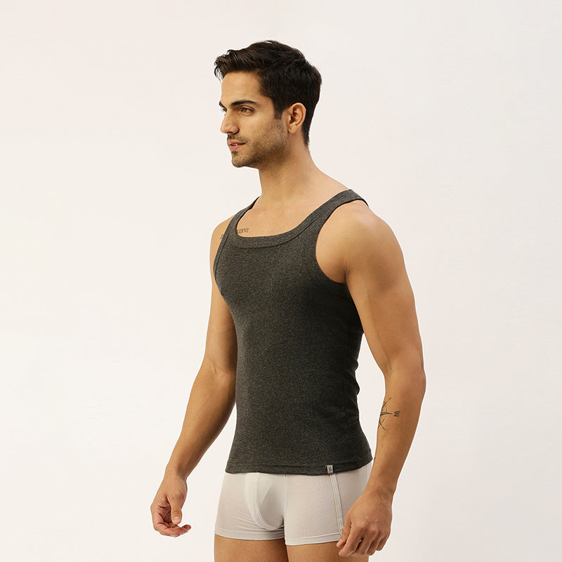 THE SECRET LOOM Mens Gym Vest - Rib 1X1 100% Super Combed Cotton