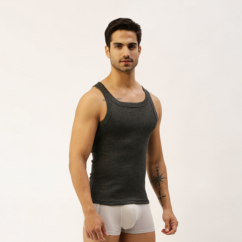 THE SECRET LOOM Mens Gym Vest - Rib 1X1 100% Super Combed Cotton
