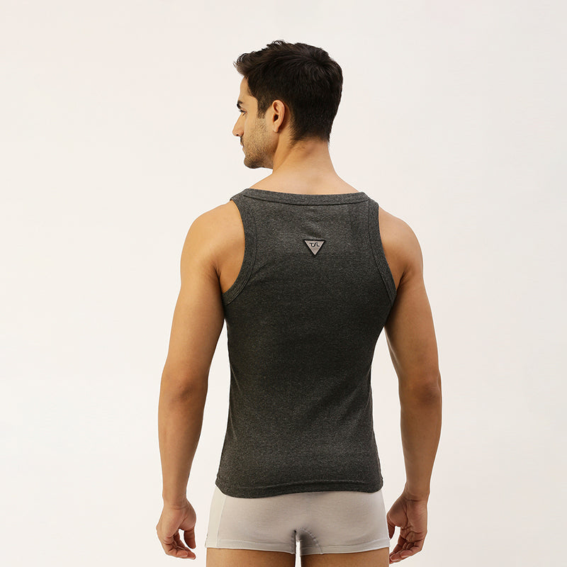 THE SECRET LOOM Mens Gym Vest - Rib 1X1 100% Super Combed Cotton