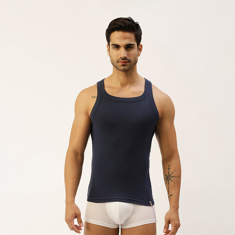 THE SECRET LOOM Mens Gym Vest - Rib 1X1 100% Super Combed Cotton