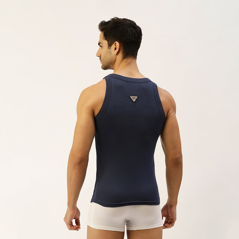 THE SECRET LOOM Mens Gym Vest - Rib 1X1 100% Super Combed Cotton