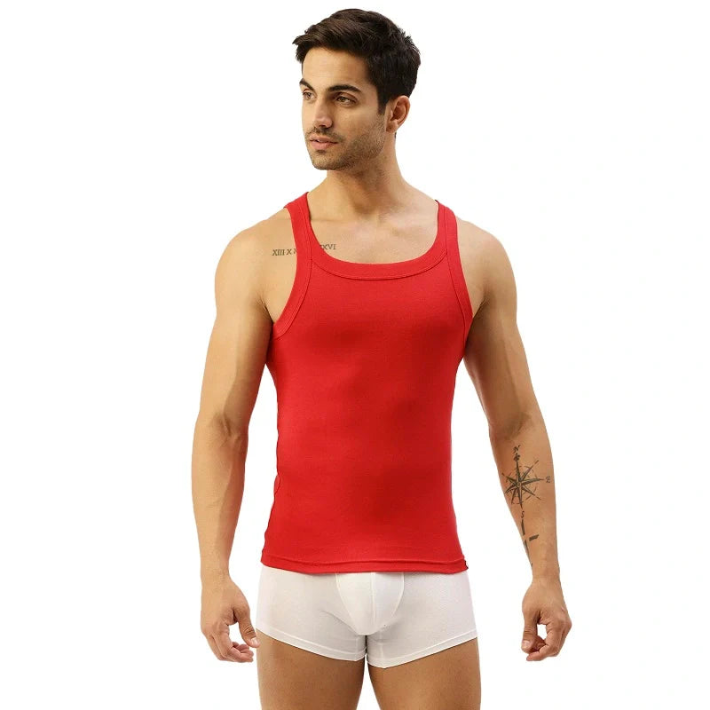 THE SECRET LOOM Mens Gym Vest - Rib 1X1 100% Super Combed Cotton