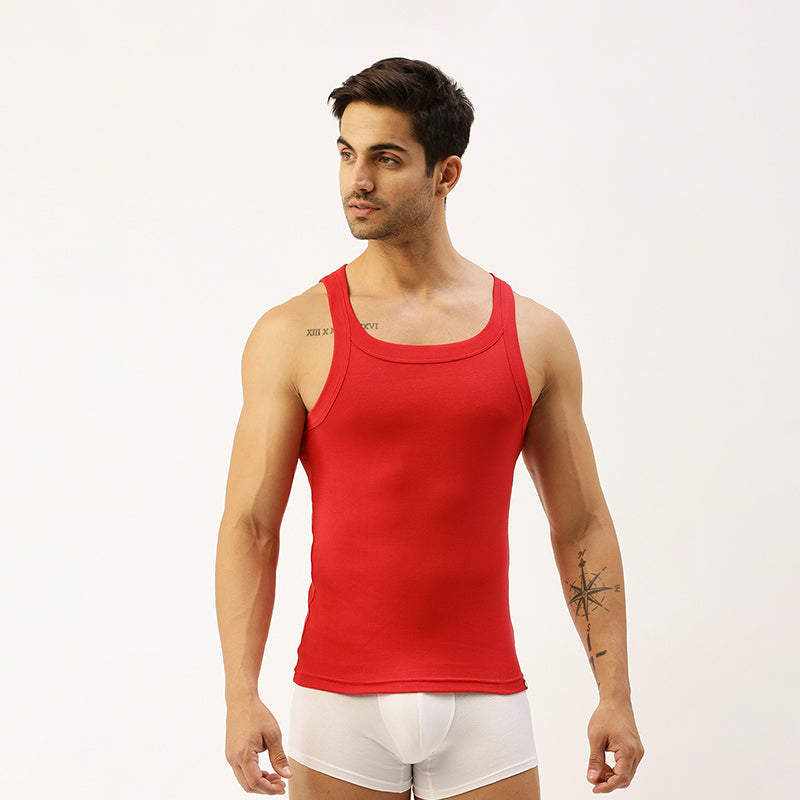 THE SECRET LOOM Mens Gym Vest - Rib 1X1 100% Super Combed Cotton