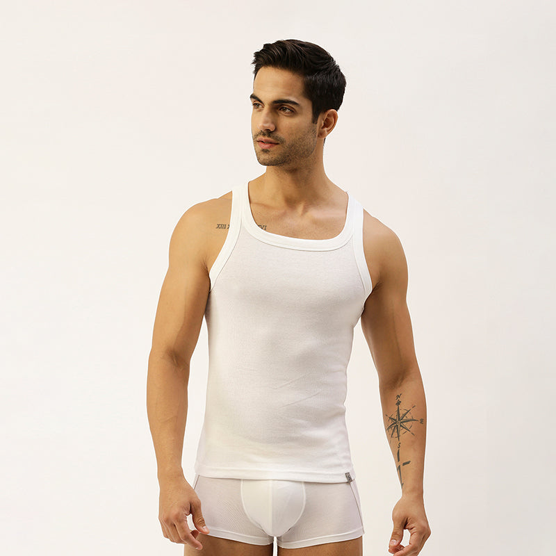 THE SECRET LOOM Mens Gym Vest - Rib 1X1 100% Super Combed Cotton