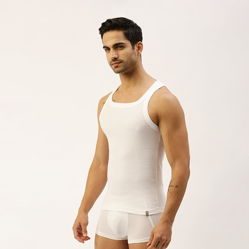 THE SECRET LOOM Mens Gym Vest - Rib 1X1 100% Super Combed Cotton