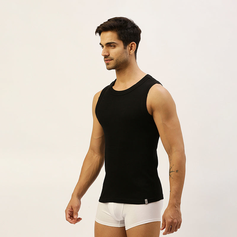 THE SECRET LOOM Mens Gym Vest - Rib 1X1 100% Super Combed Cotton