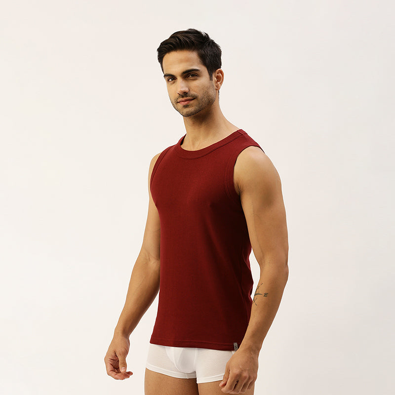 THE SECRET LOOM Mens Gym Vest - Rib 1X1 100% Super Combed Cotton