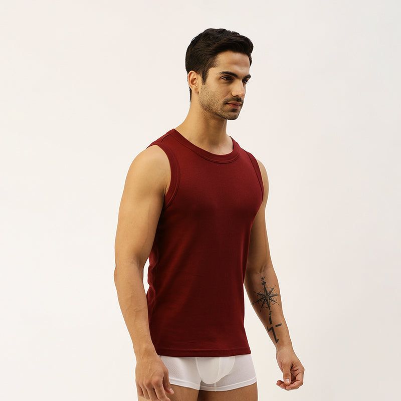 THE SECRET LOOM Mens Gym Vest - Rib 1X1 100% Super Combed Cotton