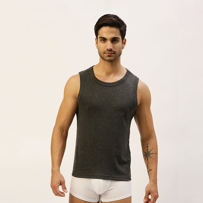 THE SECRET LOOM Mens Gym Vest - Rib 1X1 100% Super Combed Cotton