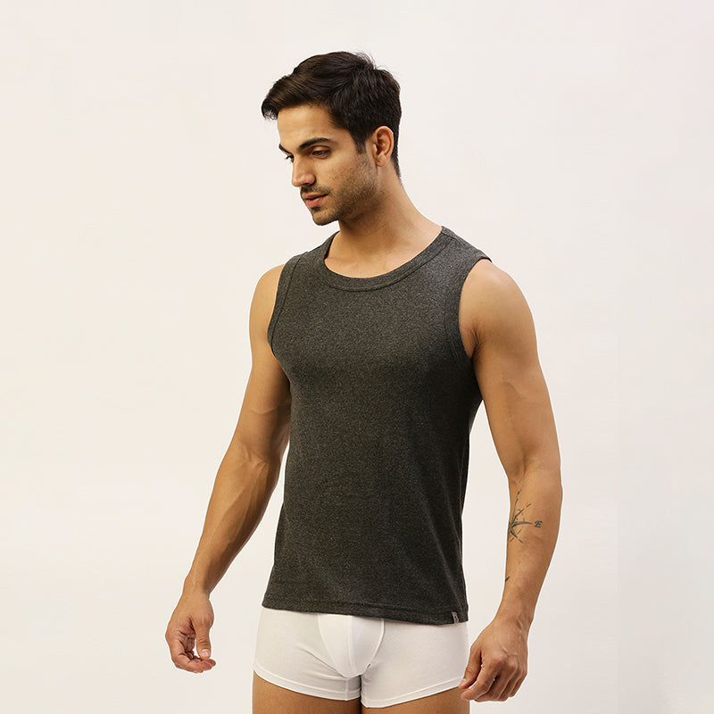THE SECRET LOOM Mens Gym Vest - Rib 1X1 100% Super Combed Cotton