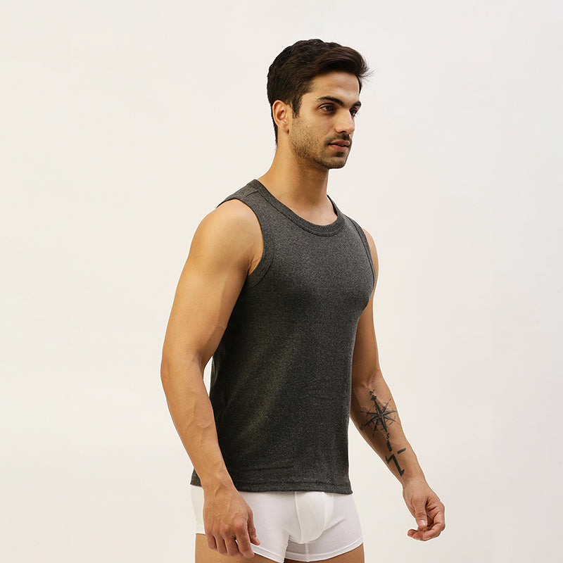 THE SECRET LOOM Mens Gym Vest - Rib 1X1 100% Super Combed Cotton