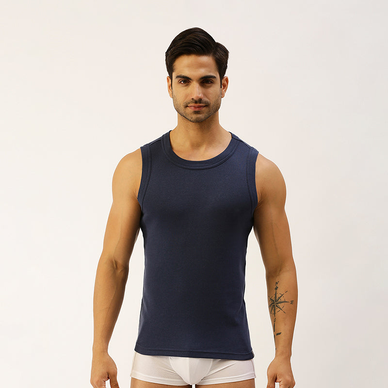 THE SECRET LOOM Mens Gym Vest - Rib 1X1 100% Super Combed Cotton