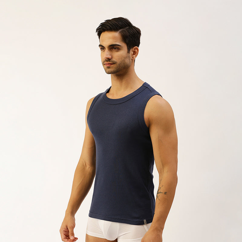 THE SECRET LOOM Mens Gym Vest - Rib 1X1 100% Super Combed Cotton