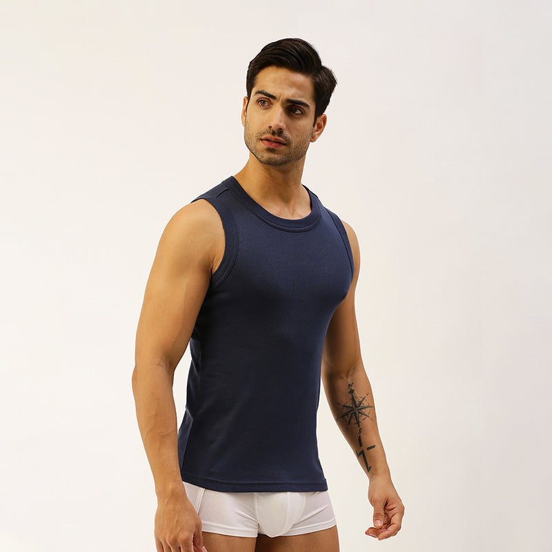 THE SECRET LOOM Mens Gym Vest - Rib 1X1 100% Super Combed Cotton