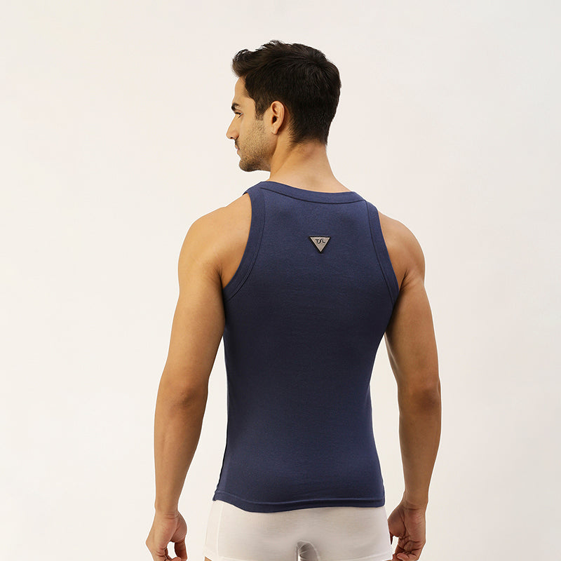 THE SECRET LOOM Mens Gym Vest - Rib 1X1 100% Super Combed Cotton