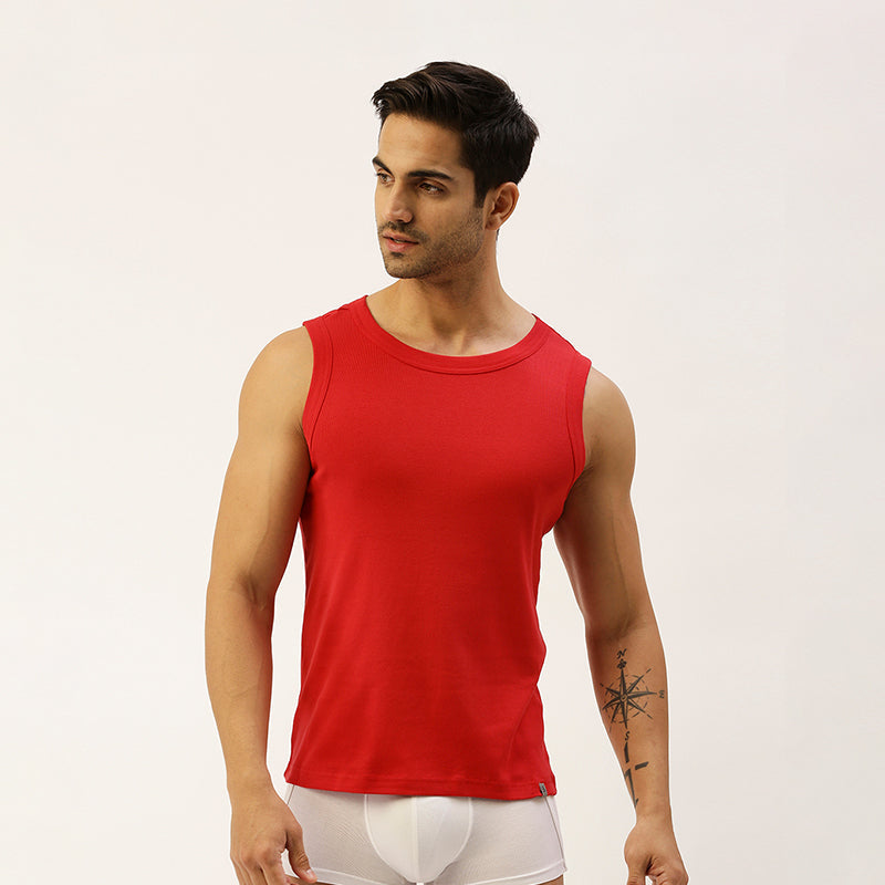 THE SECRET LOOM Mens Gym Vest - Rib 1X1 100% Super Combed Cotton