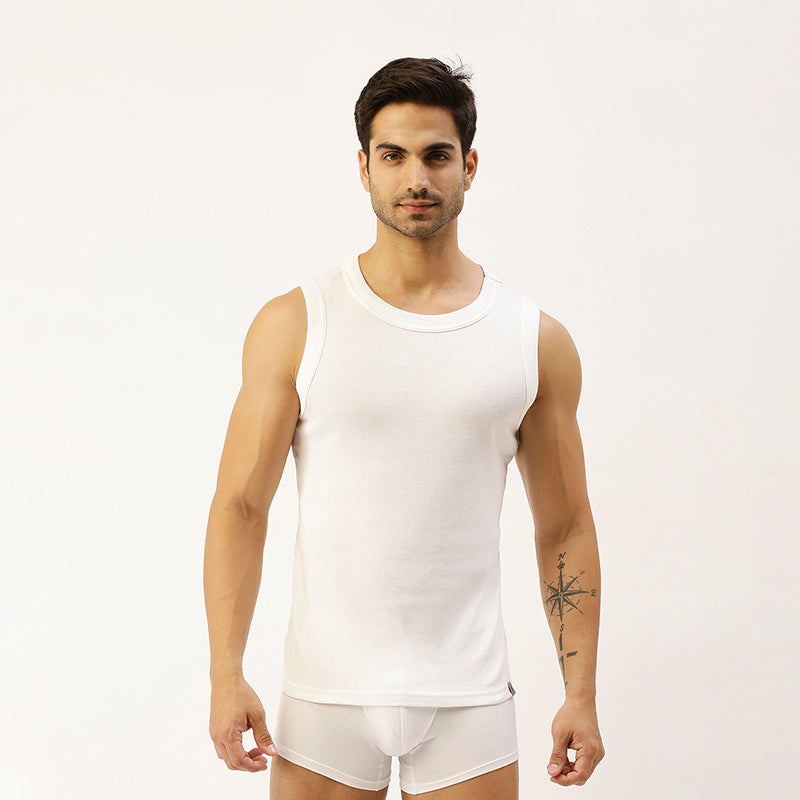 THE SECRET LOOM Mens Gym Vest - Rib 1X1 100% Super Combed Cotton