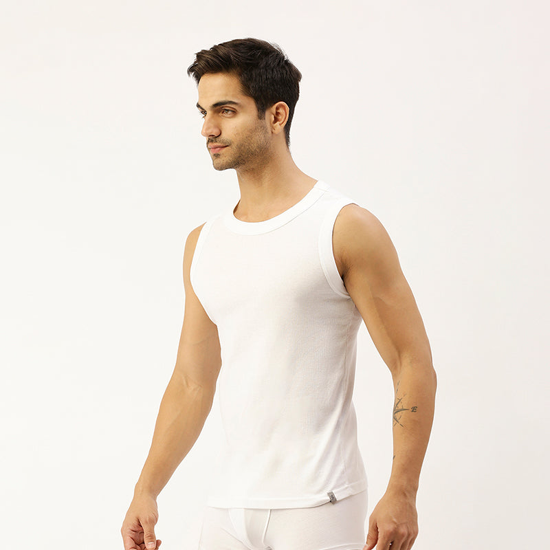 THE SECRET LOOM Mens Gym Vest - Rib 1X1 100% Super Combed Cotton