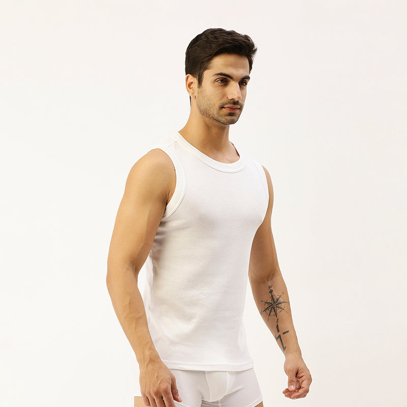 THE SECRET LOOM Mens Gym Vest - Rib 1X1 100% Super Combed Cotton