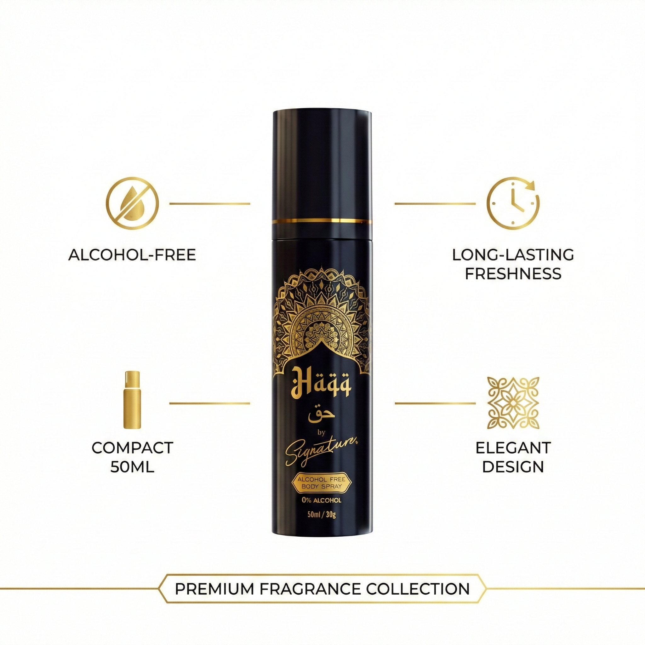 SIGNATURE PERFUME BODY SPRAY - NO ALCOHOL - 50ML - HAQQ