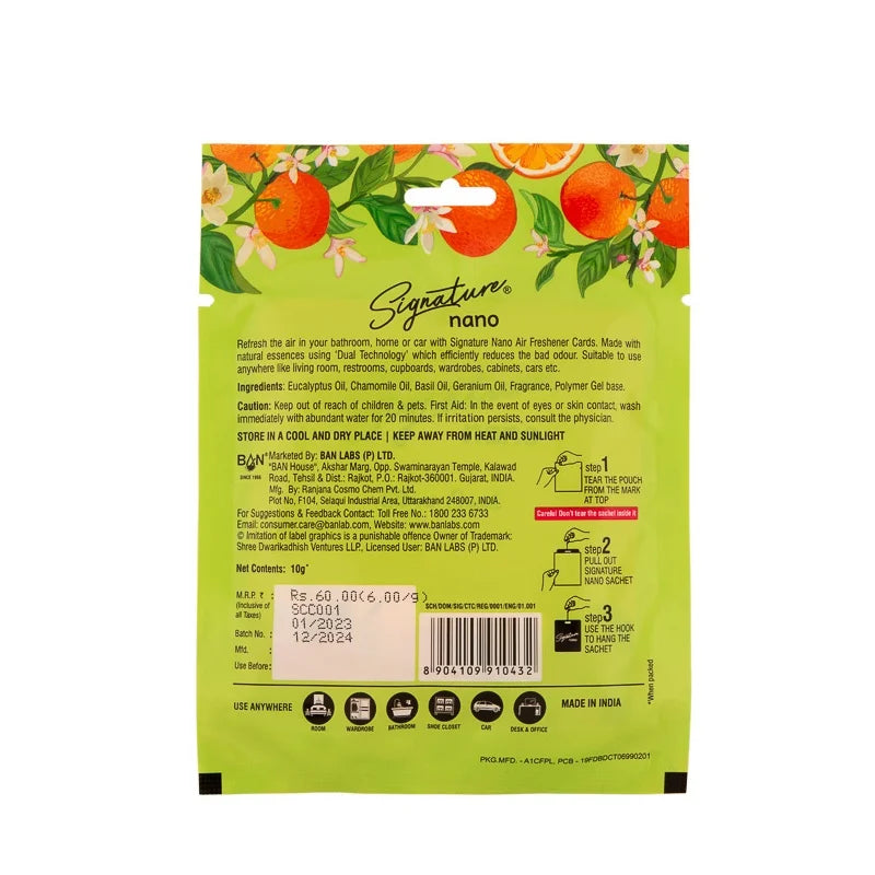Signature Citrus Crush Nano Air Freshner 6 Sachet x 1 Box