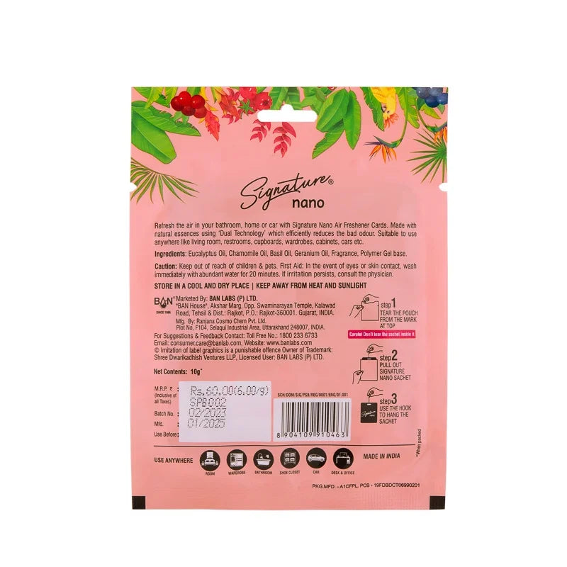 Signature Passion Blast Nano Air Freshner pack of 6 Sachet