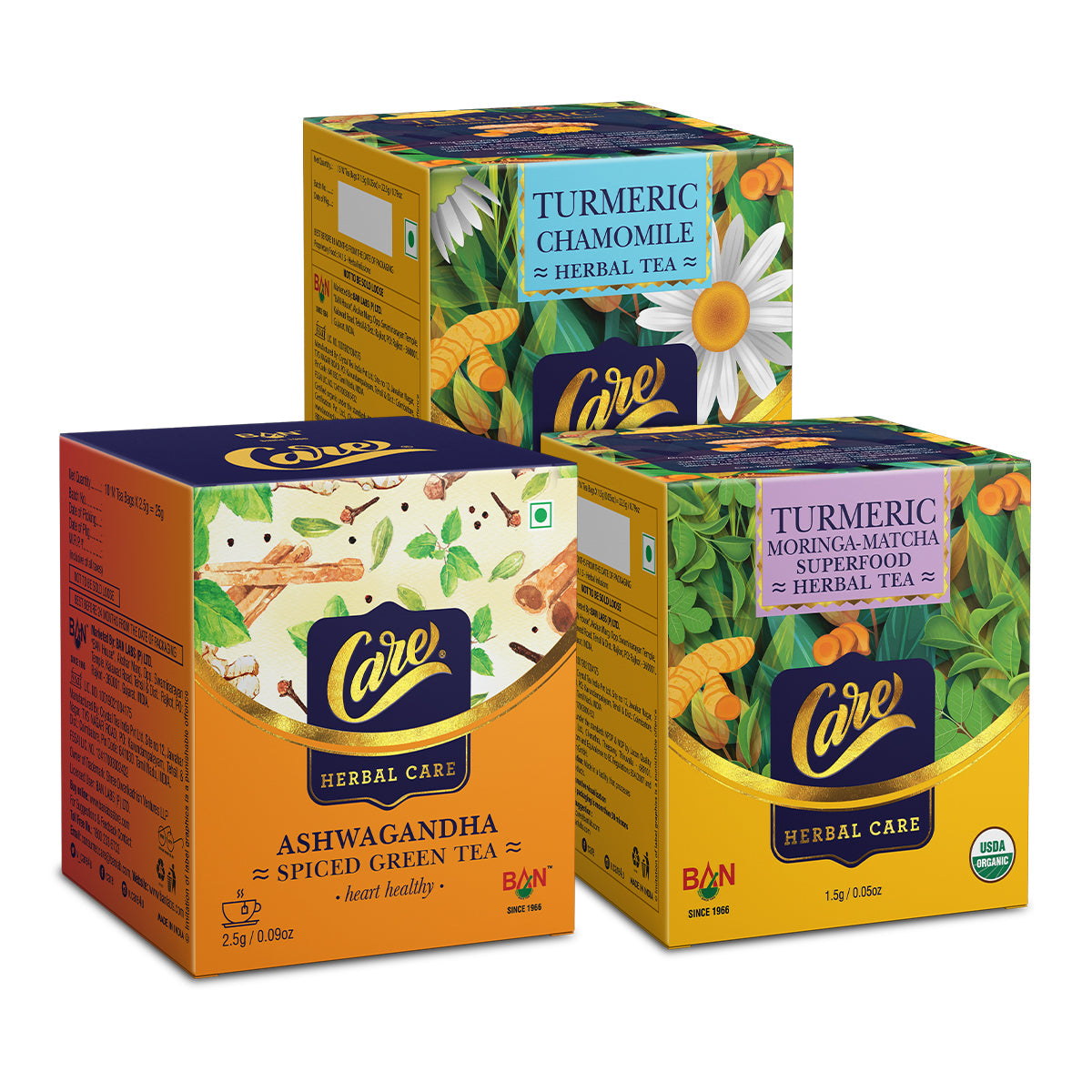 Turmeric Superfood and Ashwagandha Spiced Tea Combo ( 2.5Gx25N Ashwagandha,15N CHAMOMILE HERBAL, 15N MORINGA MATCHA)