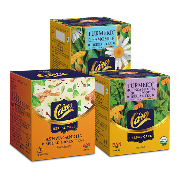 Turmeric Superfood and Ashwagandha Spiced Tea Combo ( 2.5Gx25N Ashwagandha,15N CHAMOMILE HERBAL, 15N MORINGA MATCHA)