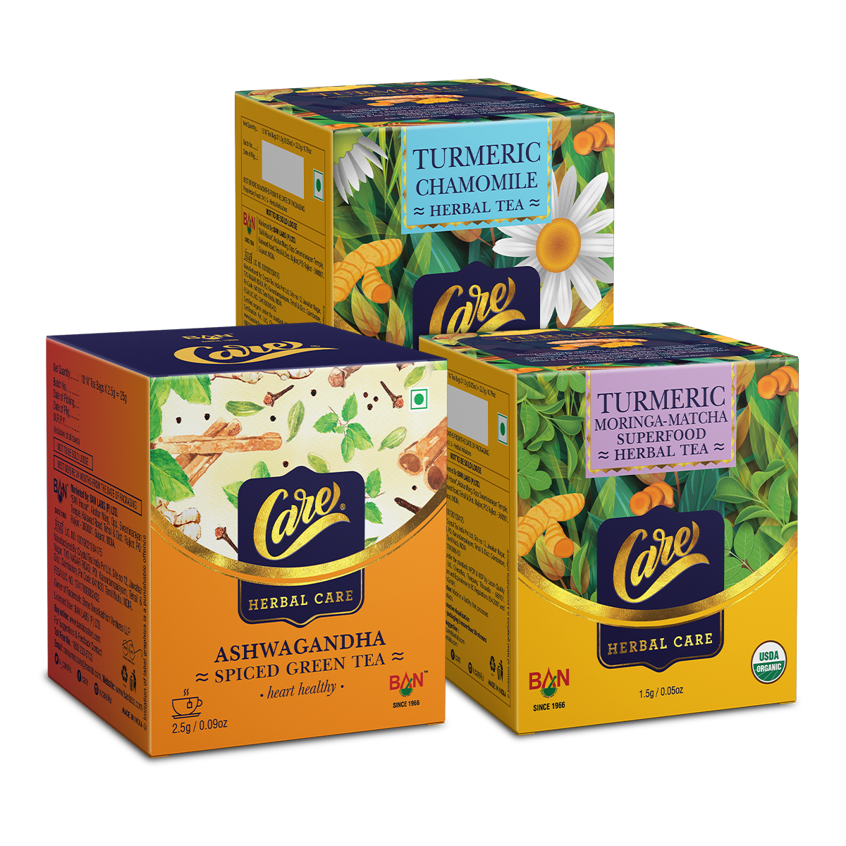 Turmeric Superfood and Ashwagandha Spiced Tea Combo ( 2.5Gx25N Ashwagandha,15N CHAMOMILE HERBAL, 15N MORINGA MATCHA)